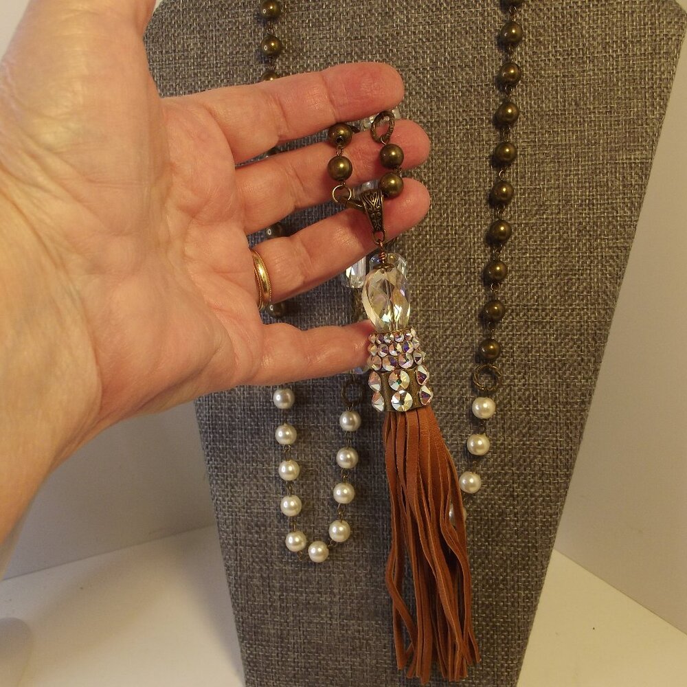 Pink Panache Beaded Necklace - NEW - Tassel Pendant Iridescent Crystal & more!